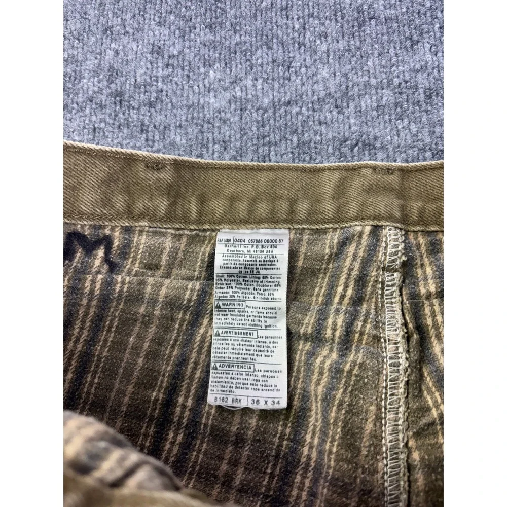 Carhartt‎ Flannel Lined Work Pants Mens 36x34 Brown Distressed B162